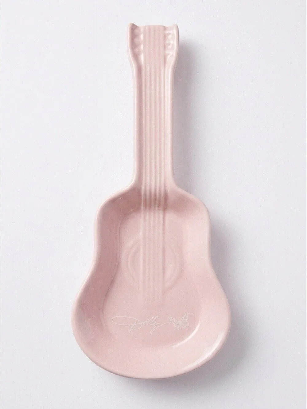 Dolly Parton Pink Guitar Spoon Rest Ceramic Butterfly Signature 10